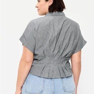 Striped Short-Sleeve Peplum Top - Gray preppy coastal chic summer blouse